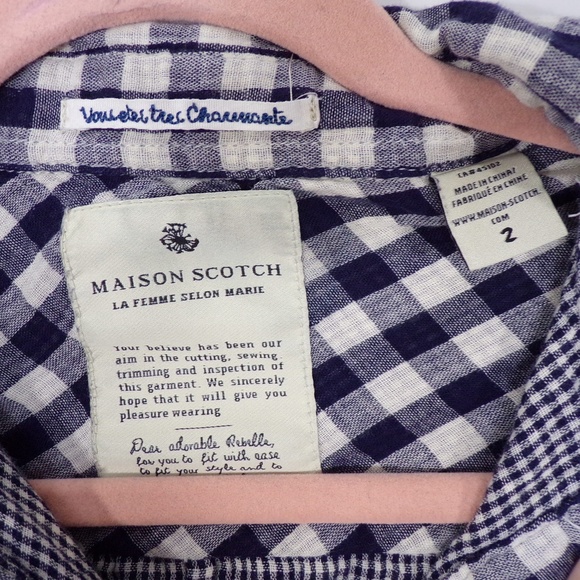 Maison Scotch Gingham Tie Waist Shirt Dress Sz 2 - Picture 7 of 7